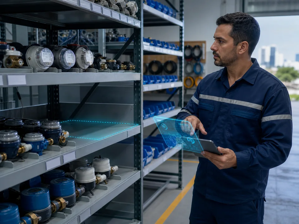 Profissional conferindo no estoque a ausência de um medidor sem rastreabilidade